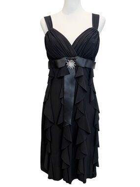 Cache Vintage Y2K Cocktail Party Dress Empire Waist Ruffle Rhinestone Black 10